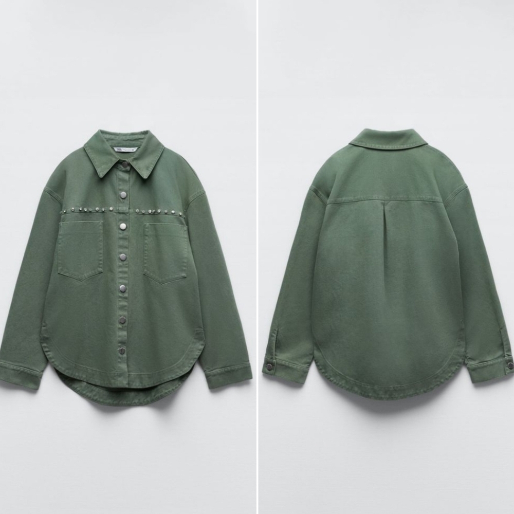 NWT Zara Button Down Cotton Overshirt With Jewel Applique - Picture 3 of 14